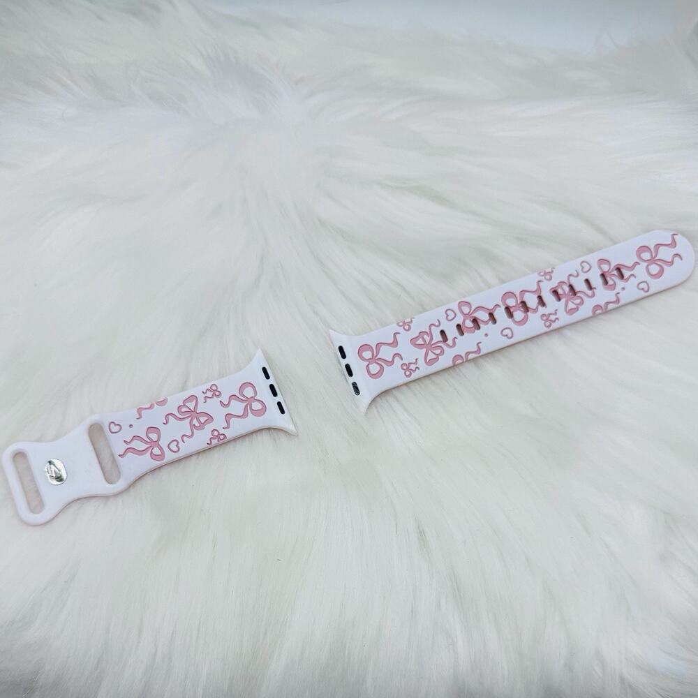 Pink Bow Design Apple Watch Bands in white pink 42mm 44mm 45mm 49mm